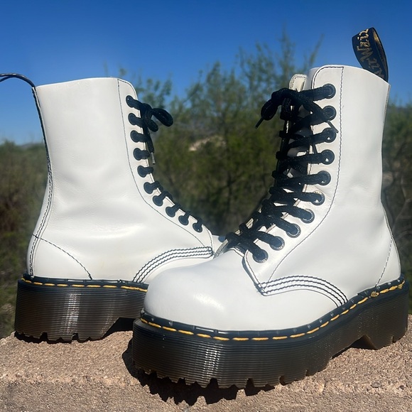🏴󠁧󠁢󠁥󠁮󠁧󠁿 Steel Toe MIE Dr. Martens 10 Eye White 90’s Platform Boots UK 4 - Picture 6 of 17